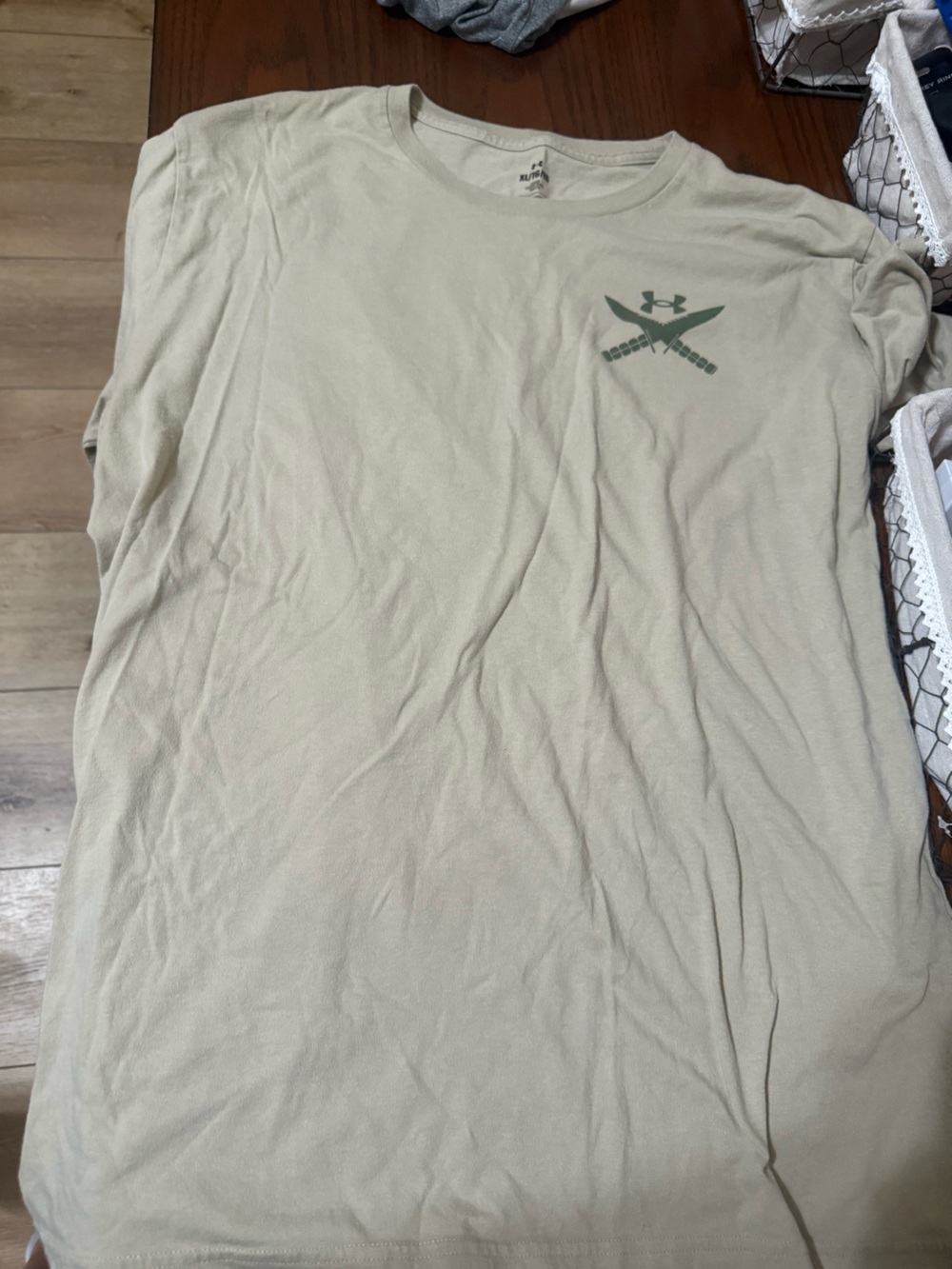 Under Armour Tan Tee with Olive Green Logo